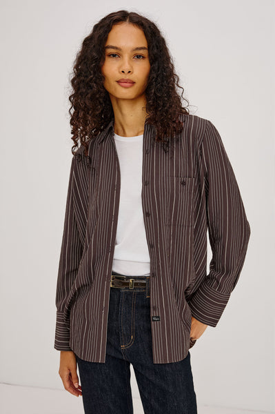 Beck Shirt in Chicory Stripe, front detail