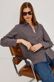 Beck Shirt in Hickory Indigo Stripe, seated detail