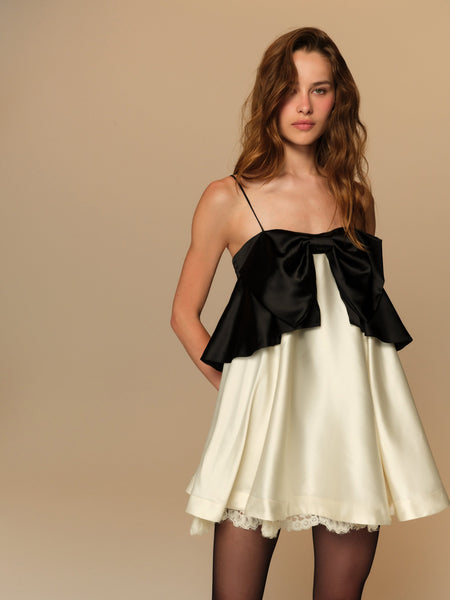 Elena Mini Dress in Cream, front