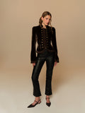 Heirloom Velvet Military Jacket in Brown, full length