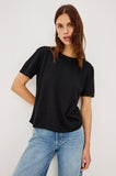 Cotton Cashmere Short Sleeve Tee in black, close up