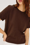 Cotton Cashmere Short Sleeve Tee in espresso, close up