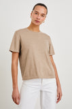 Cotton Cashmere Short Sleeve Tee in heather oat, close up