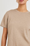 Cotton Cashmere Short Sleeve Tee in heather oat, detail