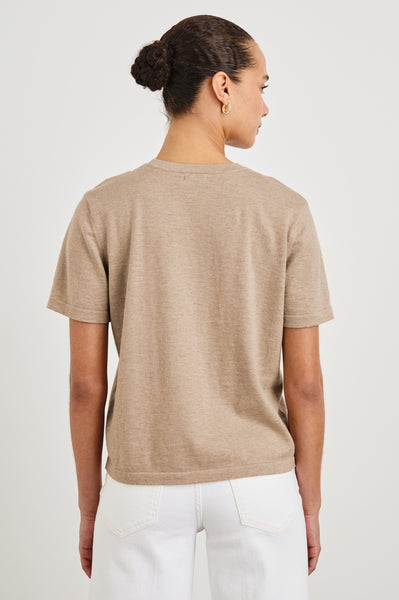 Cotton Cashmere Short Sleeve Tee in heather oat, back view