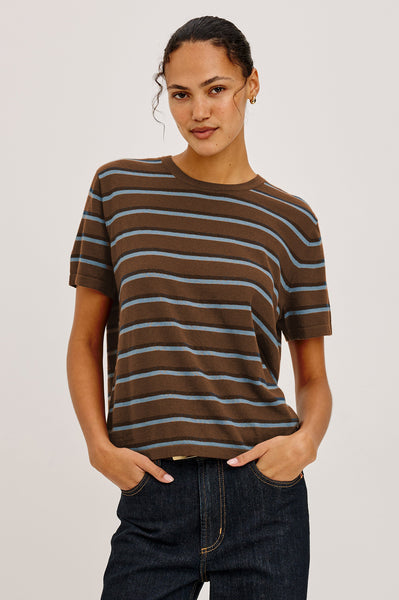 Cotton Cashmere T-Shirt in Mocha Stripe - detail