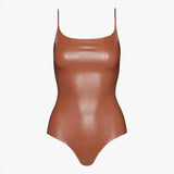 Faux Leather Cami Bodysuit - Cocoa