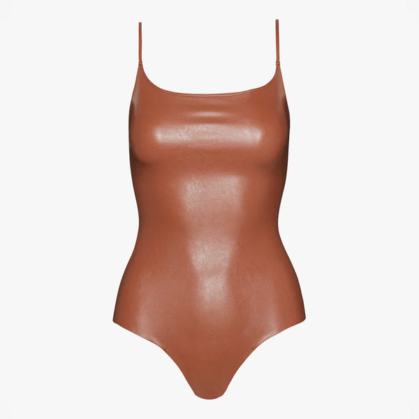 Faux Leather Cami Bodysuit - Cocoa