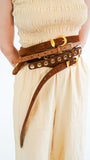 Most Wanted Curved Buckle Suede Belt, styled