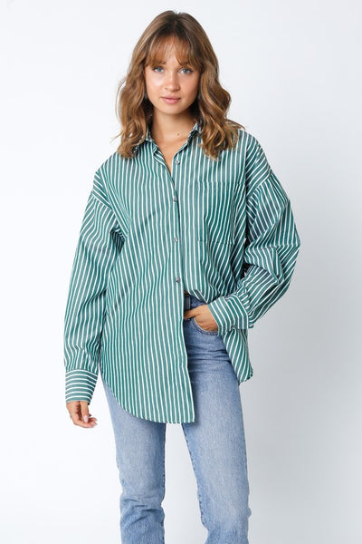 Dominique Stripe Shirt - Dark Green Stripe