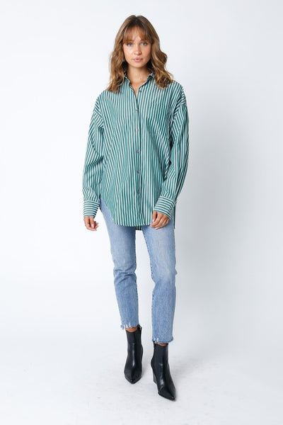 Dominique Stripe Shirt - Dark Green Stripe