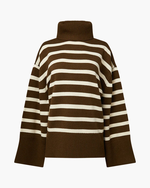 Striped Turtle Neck Sweater - Olive