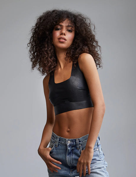 Faux Leather Squareneck Crop