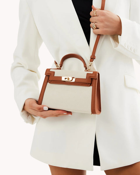 Hariette Handle Bag - Tan/Natural Linen