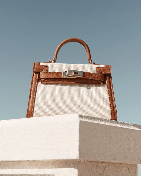 Hariette Handle Bag - Tan/Natural Linen