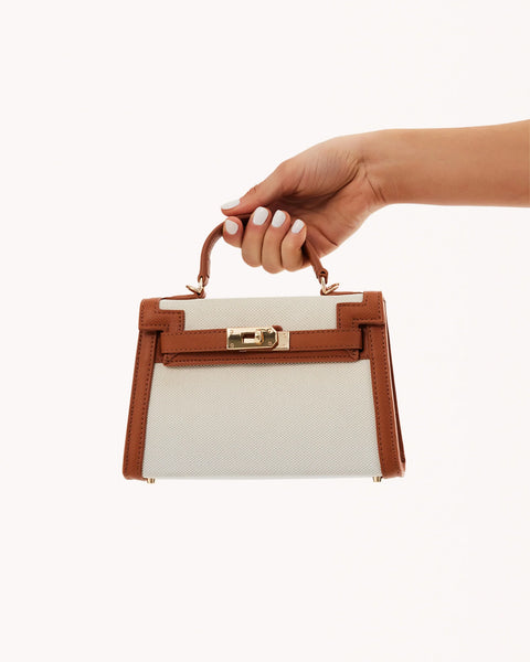 Hariette Handle Bag - Tan/Natural Linen