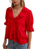 Embroidered Collar Button Blouse