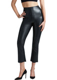 Faux Leather Cropped Flare - Black