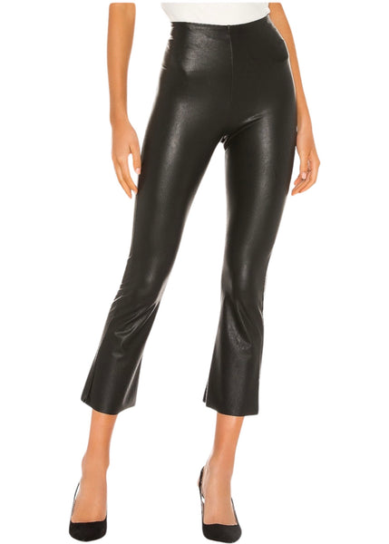 Faux Leather Cropped Flare - Black