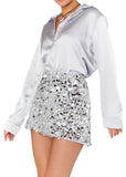All Night Skort - Silver Metallic Sequins