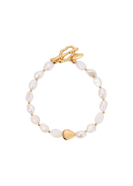 Freshwater Pearl and Gold Nugget Toggle Bracelet