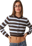 Ella Stripe Cardigan - Coffee/Blue