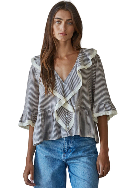 Cottage Stripe Ruffle Top