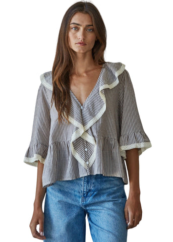 Cottage Stripe Ruffle Top