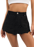 Daisy Eyelet Denim Skort - Black