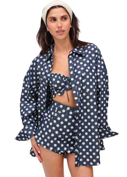 Dolly Dot Denim Button-Down Top