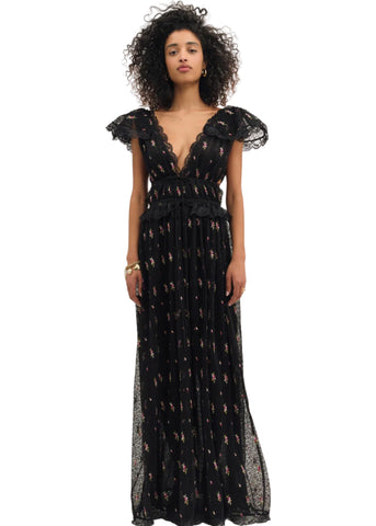 Poppy Pleated Lace Maxi