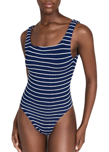 Square Neck One Piece - Navy/White