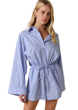 Laci Striped Drawstring Shirt Romper