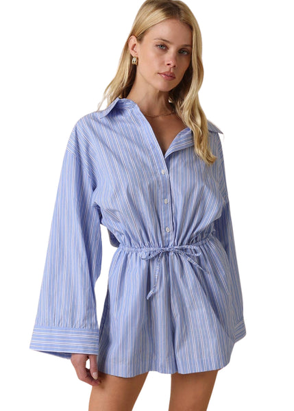 Laci Striped Drawstring Shirt Romper