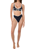 High Rise Ruched Bottom - Dark Navy/Off White