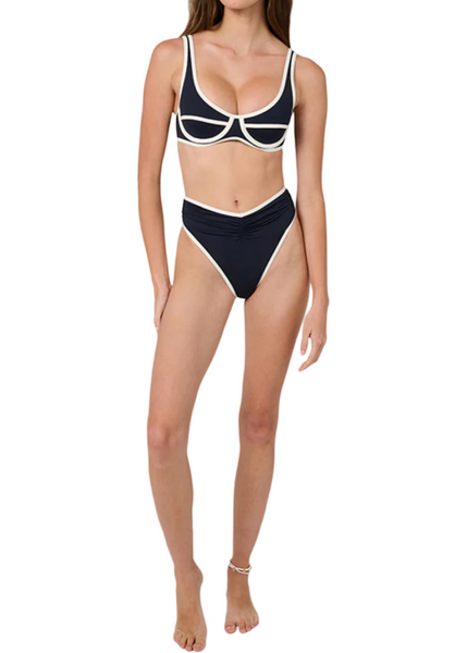 High Rise Ruched Bottom - Dark Navy/Off White