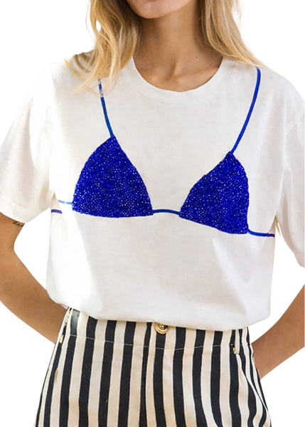 Bikini Graphic Beaded Tee - Blue