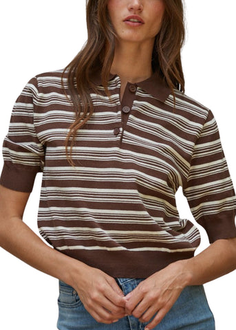 Varsity Sweater Top - Brown