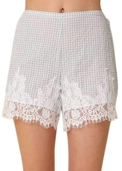 Lisa Gingham Lace-Hem Shorts
