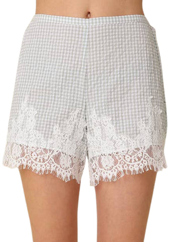 Lisa Gingham Lace-Hem Shorts