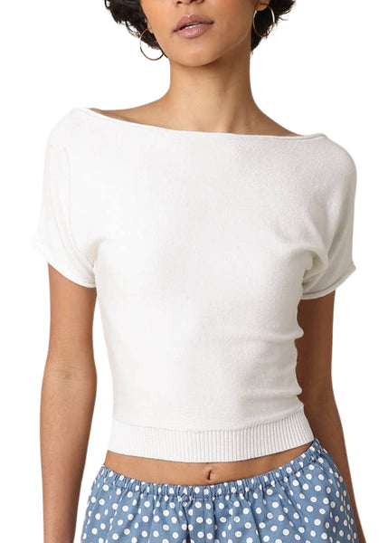 Angela Boat Neck Tee - Ivory