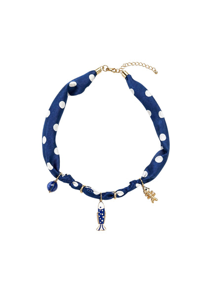 Coastal Fish Charm Scarf Necklace
