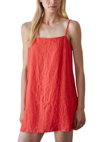 Simple Linen Mini Dress - Chili