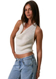 COWL NECK HALTER KNIT TOP
