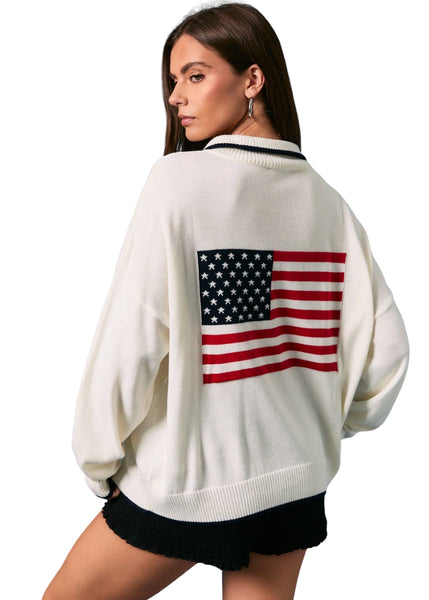 USA FLAG HALF ZIP SWEATER