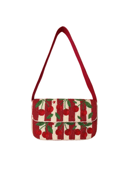 Cherries Stripes Beaded Shoulder Bag