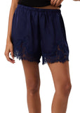 Satin Lace Stretch Shorts - Navy
