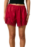 Satin Lace Stretch Shorts - Red