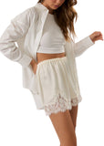 Satin Lace Stretch Shorts - Cream