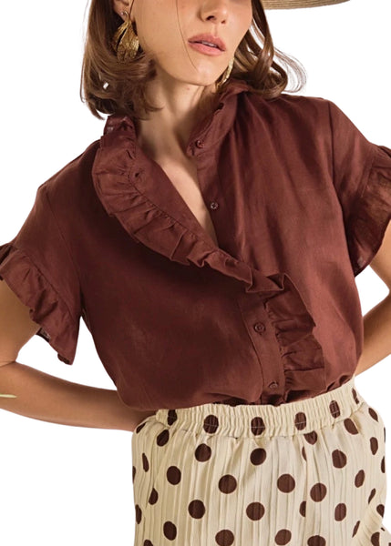 Sicily Linen Ruffle Top
